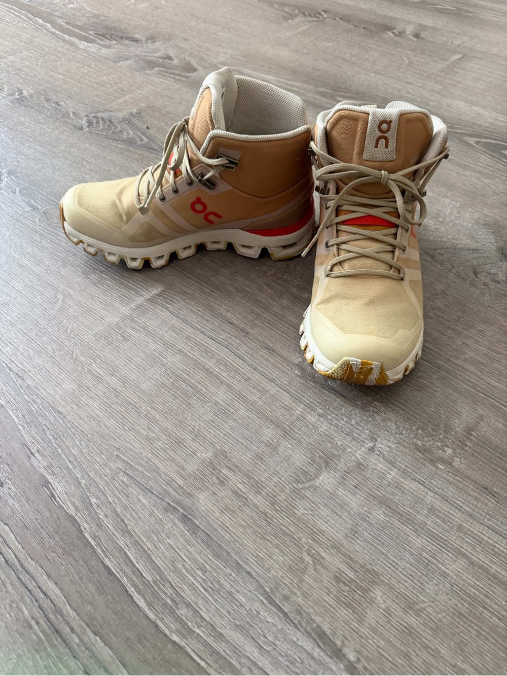 Loewe Tan/Beige Mid-Top Athletic Shoes with Red Accent